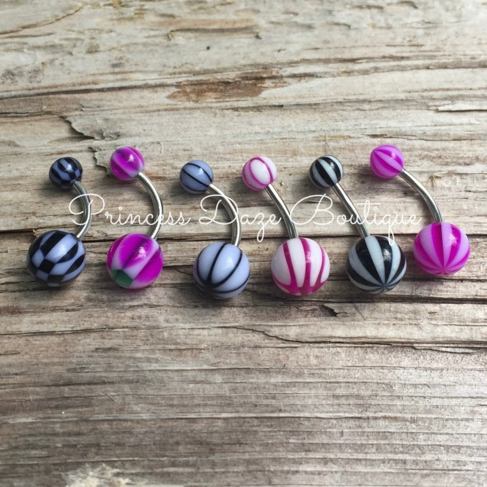 6 Multi-Color Belly‎ Button Navel Rings